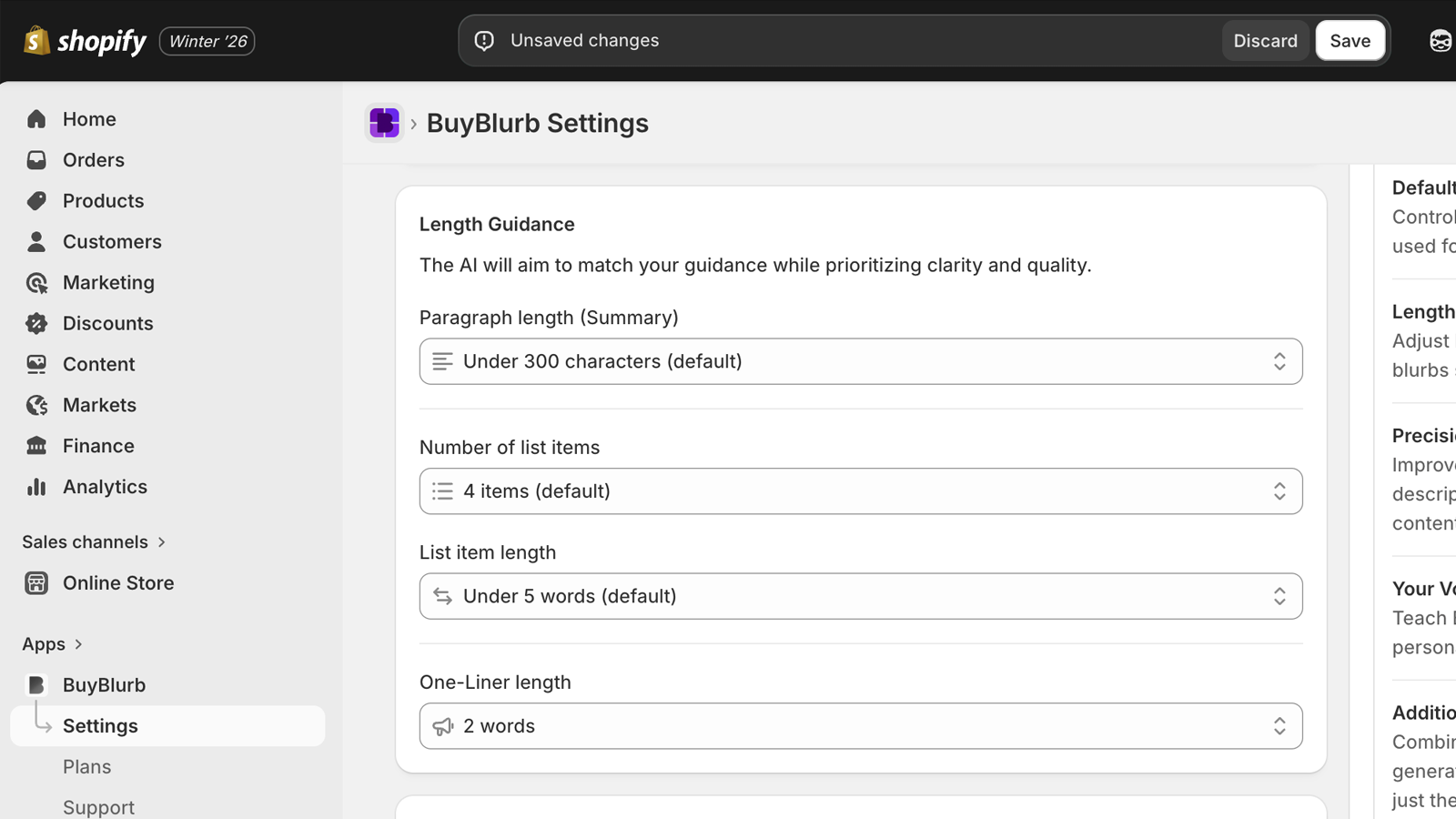 Blurb length guidance