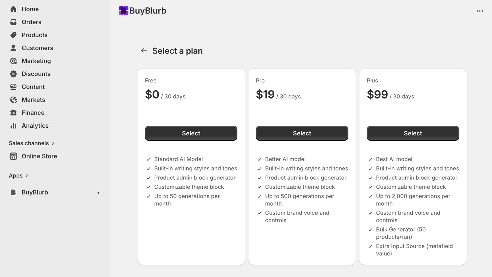 BuyBlurb plans